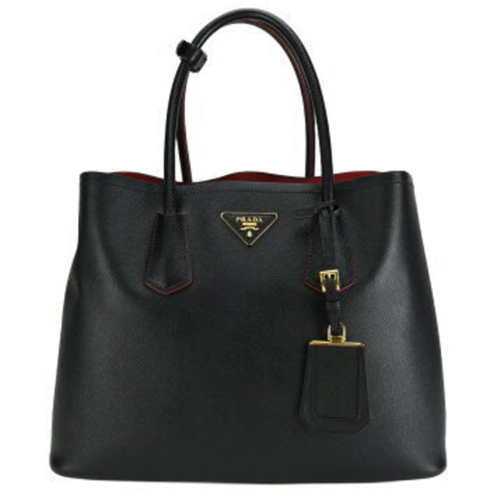 Prada Double Bag Handbag Tote Shoulder Black Saffiano Leather Business - Picture 2 of 6